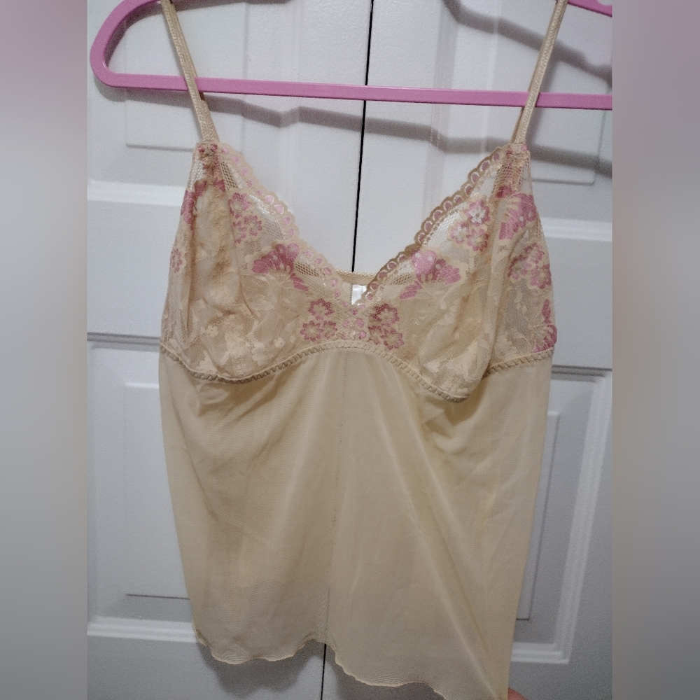 Cacique Mesh with Lace Detail Beige Nighty Top 14/16
